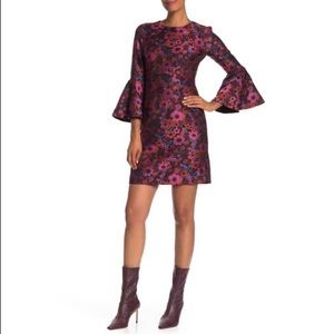 Trina Turk Floral Bell Sleeve Jacquard Dress